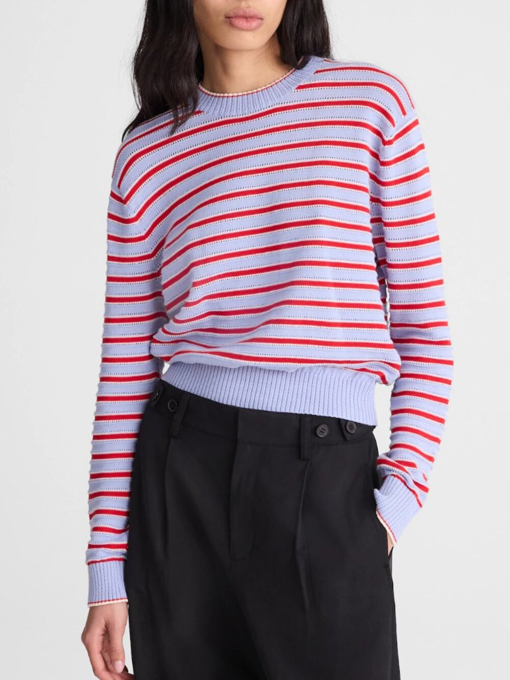 Madewell Striped Textured Stitch Crewneck Sweater Blue Red Size L NWT